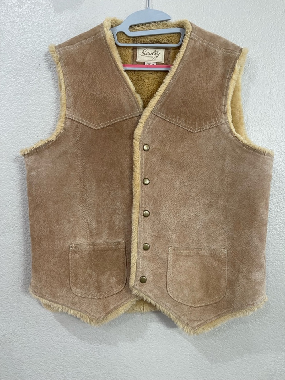 Scully Tan Sherpa-Lined leather vest